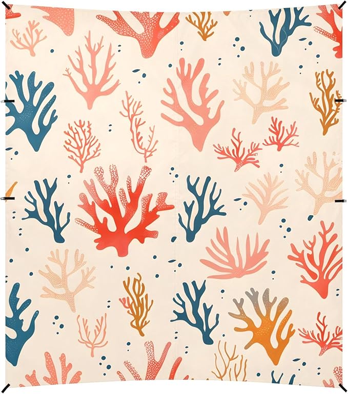 Sea Corals on A Beige Background Camping Sun Shelter Beach Tent Portable Beach Sun Shade Outdoor Canopy for Camping Trips Fishing Picnic
