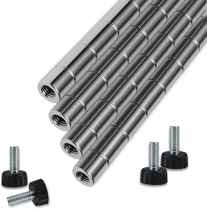 86 NSF Chrome Wire Shelf Post 1 Inch Metal Pole Foot Included for Wire Shelf Rack Poles and Parts (4 Pack)