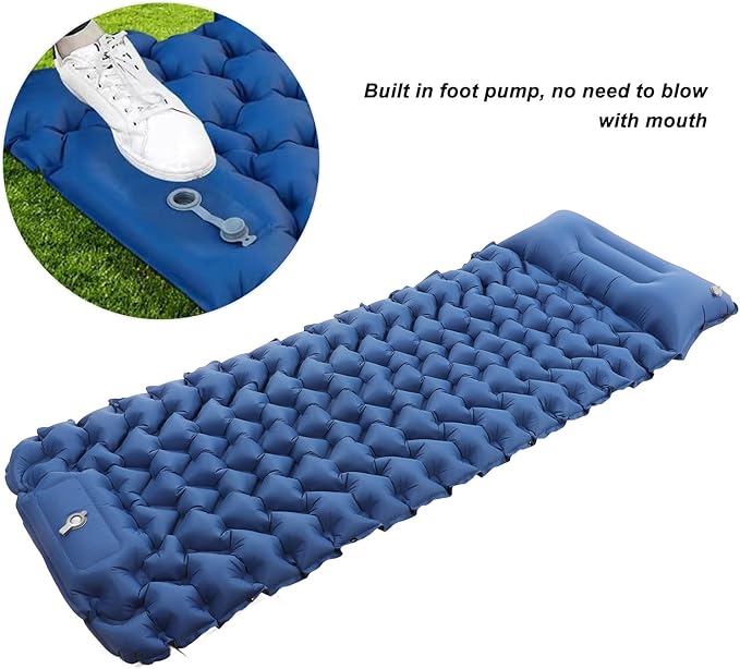 Camping Sleeping Pad Inflatable Double Mattress Lightweight Moistureproof Sleeping Mat with Built in Foot Pump Portable Camping Mat for Outdoor Hiking Backpacking Includes