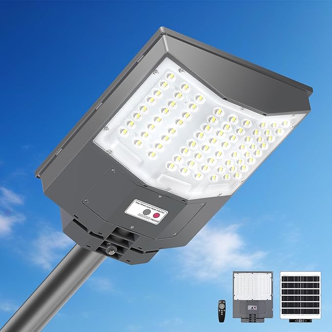 7500W Solar Street Lights Outdoor 450000LM 7000K Solar Parking Lot Lights Dusk to Dawn 30000mAh IP67 Waterproof Pole Security Flood Lamps with Motion Sensor and Remote for Yard Garage Driveway