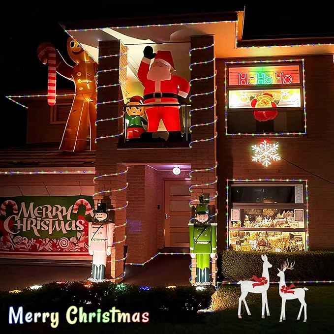 YEGUO Solar Christmas Light Outdoor Waterproof 66ft 200 LED Multicolor Rope Lights 8 Modes Tube String Lights in Clear Thin Tube