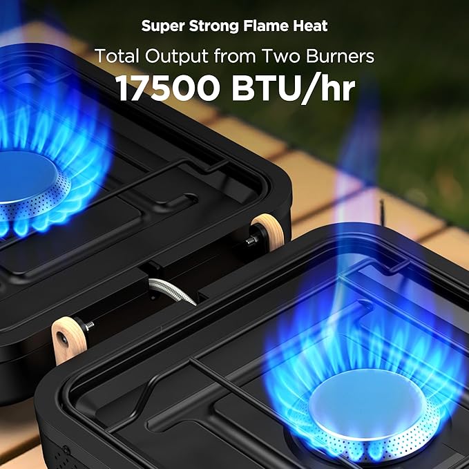 Propane Gas Stove 17500 BTU 2 Burner Folding Portable Camping Stove with Carrying Bag Built to Last Camp Stove for Camping Car Travel Yard Parties Outdoor Cooking Backpacking Grill Propane