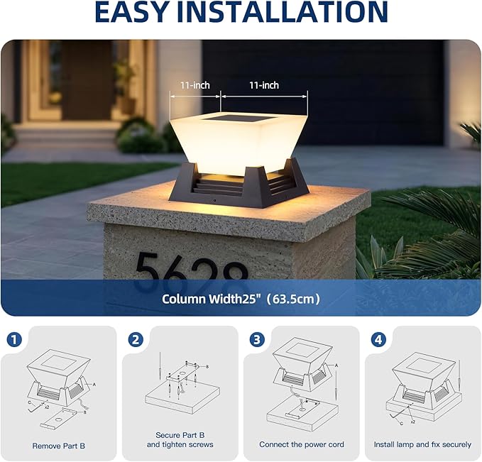 Outdoor Post Lights 11 Hard Wired Pillar Light IP54 Waterproof Column Lamp E26 LED Bulb Modern Fence Deck Lantern 3000K Outside Landscape Lighting for Patio Garden Backyard Gate Decoration