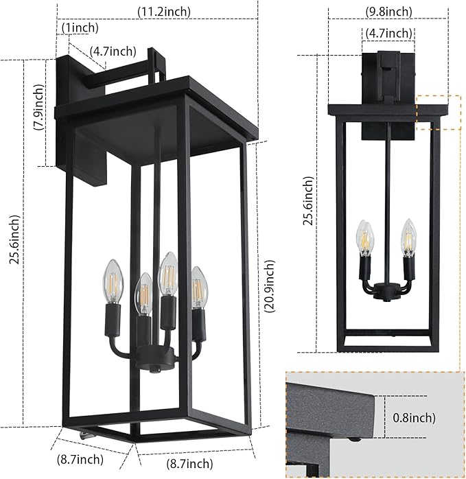 26 in Large Outdoor Wall Lantern Modern Matte Black Exterior Light Fixtures for House with Clear Glass Shade Large Outdoor Light Fixtures Wall Mount E12 Base Garage &amp Porch Wall Light
