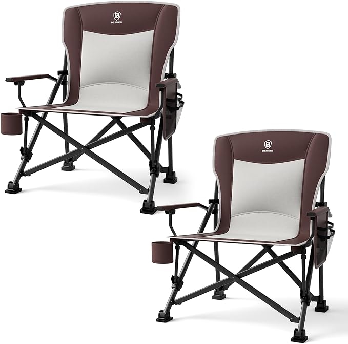 EVER ADVANCED Oversized Folding Camping Chair for Adults Heavy Duty Lawn Chair with Side Pockets Portable Collapsible Quad Chair for Outside Support Up to 500lbs Red 2Pack