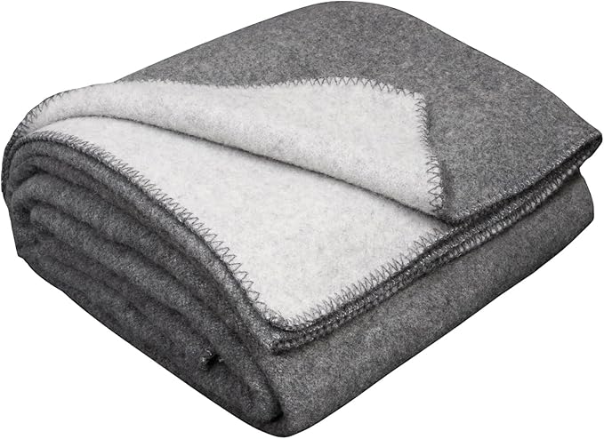 LYHome Merino Wool Blanket - Outdoor Camping and Hiking Throw Extra Warm Army Military &amp Hunting Blankets for Cold Weather Warmest Plaid Sheep Wool (51 x 67 in | Gray - Light Gray Double-Sided)