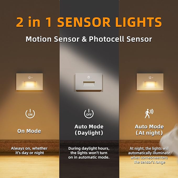8 Pack Motion Sensor Stair Lights Indoor OutdoorDimmable Motion Activated Step Lamp 3000K/4000K/6000KHardwired 120V 4W IP65 Waterproof Outside Stairway LightLed Staircase Lights- White