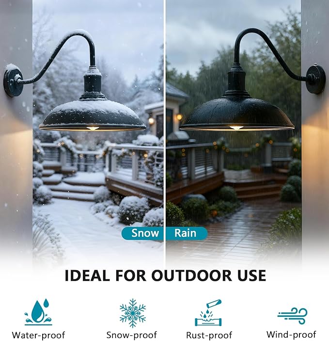 15 Inch Large Outdoor Farmhouse Barn Lights Dusk to Dawn Gooseneck Lights Vintage and Rustic Style Porch Lights for House Patio Or Garage.