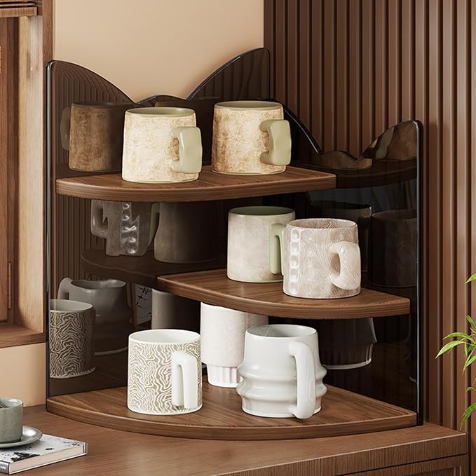 Corner Shelf Storage Rack Tree Shape Design 3-Tier Kitchen Organizer for Mugs Coffee Cups Space-Saving Desktop Storage Rack for Countertop Spice Rack Makeups Bookshelf (Brown Cat)