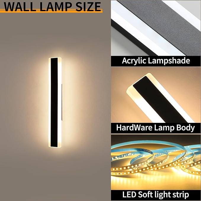Mikeru 2pack 23.6inch Outdoor Wall Light Fixtures 10%-100% Dimmable Outdoor Wall Lights Exterior Front Porch Light 3000-6000k Wall Mounted Led Lighting for Basement ShopGarage Lighting