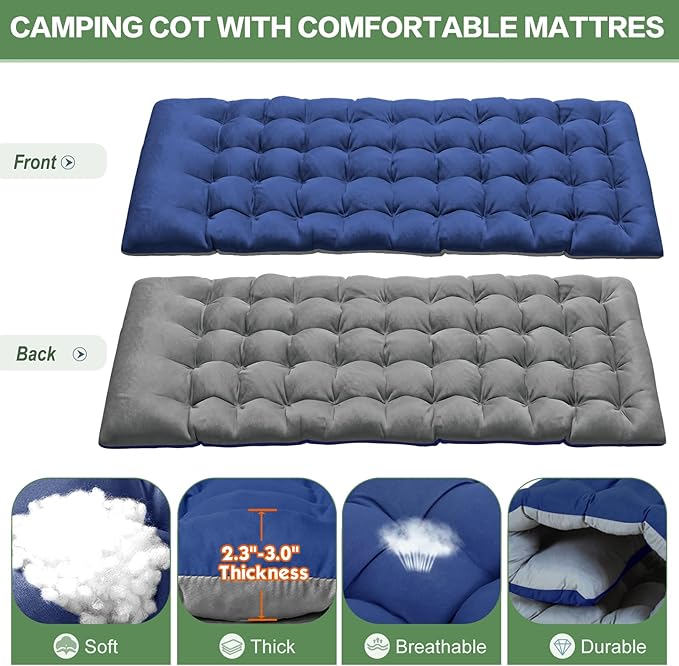 Barbella Folding Lounge Chair with Mattress 4 Position Adjustable Folding Sleeping Bed Cot Patio Chaise Lounge Chairs Perfect for Sunbathing Camping Pool Beach Patio Black Chair/Blue Pad
