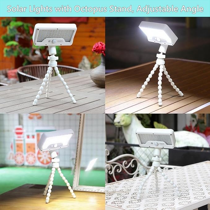 Motion Sensor Outdoor Lights with Flexible Octopus Tripod - 600LM Solar Sercurity Lights Waterproof Dual Charging Solar Ourdoor Light for CampingFence Patio (White-2pcs)