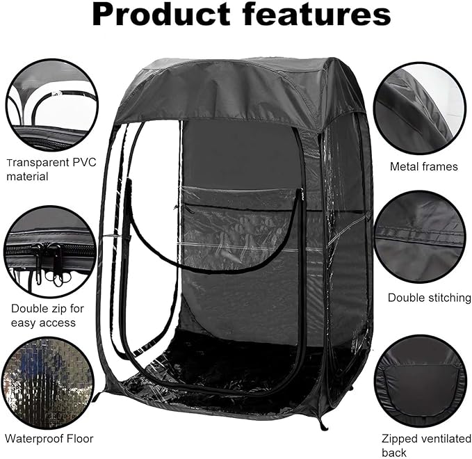 Portable Pop Up Sports Tent Clear Tents with Carry Bag for Outside Fishing Camping &amp Sideline Use Instant Setup Shelter Compact Foldable Design (Black)