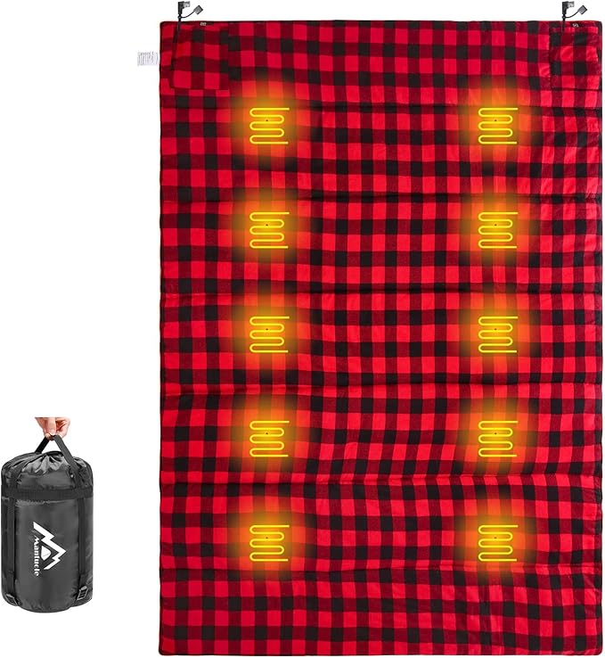 Heated Sleeping Bag pad Operated by 5V/2A USB Power Supply (Battery NOT Included). Black &amp Red Flannel.
