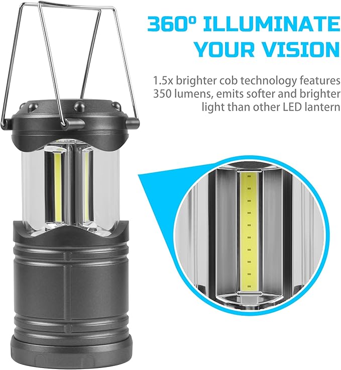 Lichamp LED Camping Lantern 4 Pack Battery Powered Flashlight for Power Outages Portable Collapsible Hanging Light Essential for Home Outdoor Emergency Lamp Survival Kit Gear for Hurricane C4