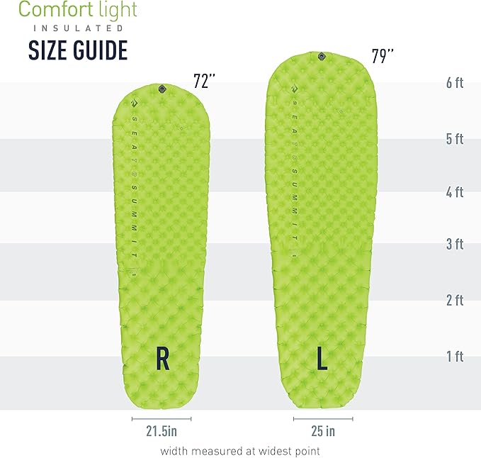 Sea to Summit Comfort Light Insulated Sleeping Pad for Backpacking and Camping Large (79 x 25 x 2.5 inches)