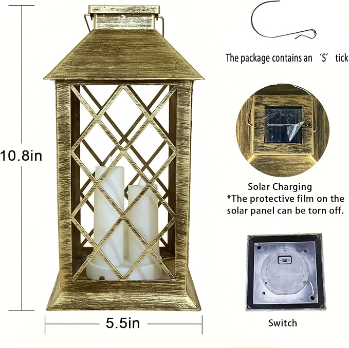 Solar Lantern OutdoorGarden Hanging Lantern- PVC Waterproof 3 LED Flickering Flameless Candle Decorative Lights for TableOutdoorParty(1 Pack)