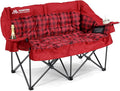 Double Camping Chairs Padded Loveseat Chair for 2 Person - Heavy Duty Oversized Camping Couch for Adults Outdoor Lawn Beach - Portable Folding Sofa with Cup Holders and Carry Bag Red