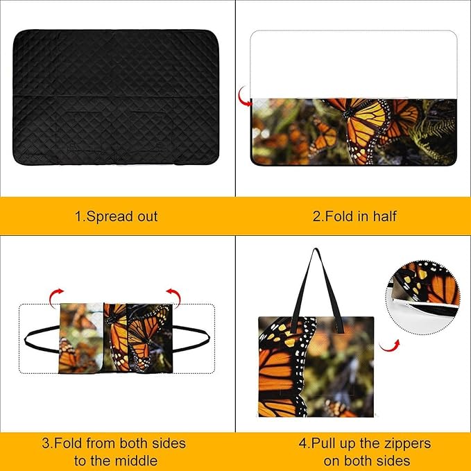 Zipper Heaps of Orange Monarch Butterflies Style Picnic Mat Suitable for Travel Camping Park Or Home Use
