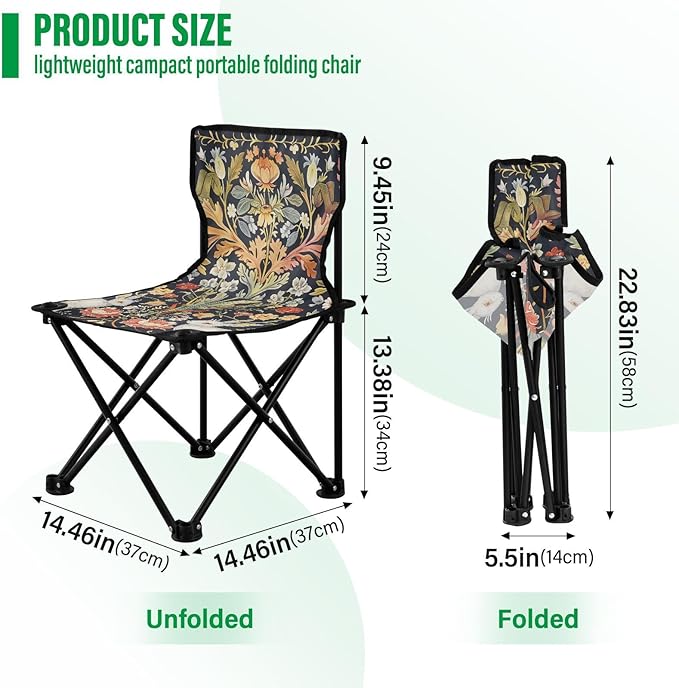 Rabbit and Grass Portable Camping Chairs Folding Chair - Durable Oxford Fabric Lightweight Iron Frame Easy Fold Design - Ideal for Outdoor Activities Camping Fishing and Travel