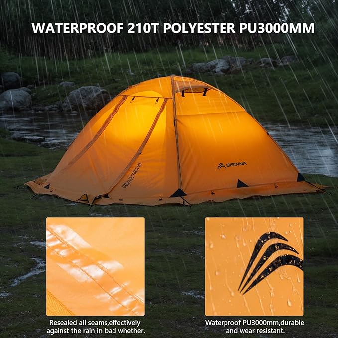 BISINNA 4 Season Tent for Backpacking Winter Tents 2 Person Lightweight Cold Weather Tents Waterproof Double Layer All Season Tent Aluminum Alloy Poles Easy Set Up for Camping Hiking Outdoor