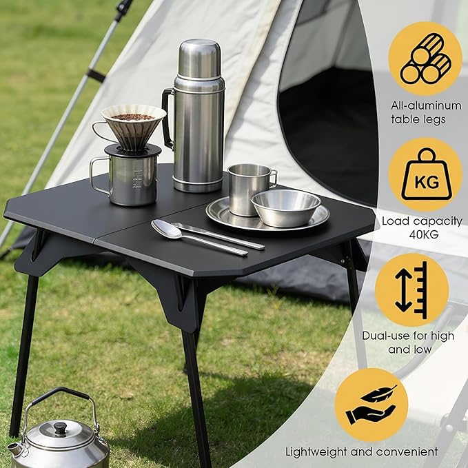 ele ELEOPTION Portable Folding Camping Table Aluminum Legs Fold up Lightweight Outdoor Ultralight Small Foldable Camping Table with Carrying Bag for Beach Picnic Grilling Hiking Fishing Black