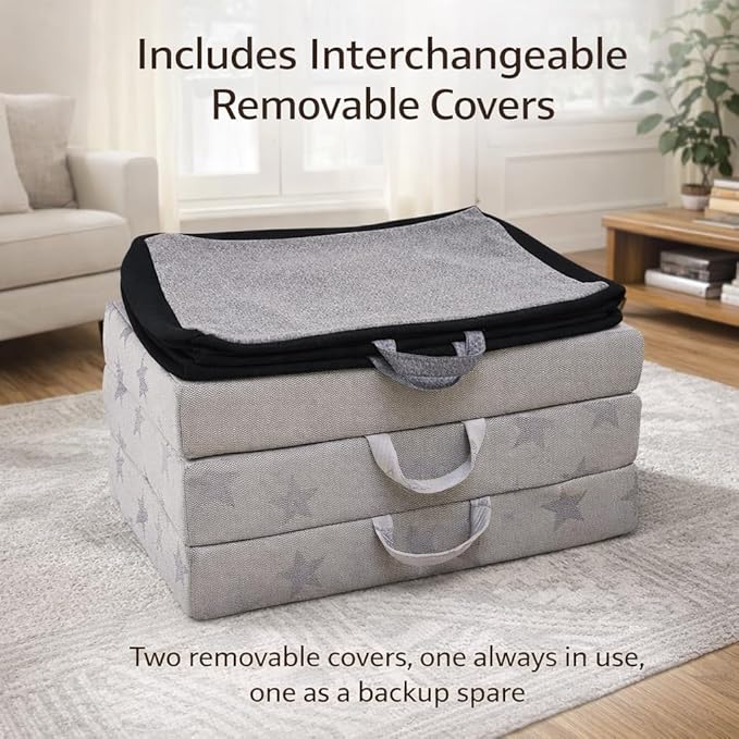 Tri Fold Mattress Twin Size with 2 Washable Removable Covers 75×38×6 Folding Memory Foam Floor Mattress Portable Guest Bed with Non-Slip Bottom for Camping Travel &amp Guest Room