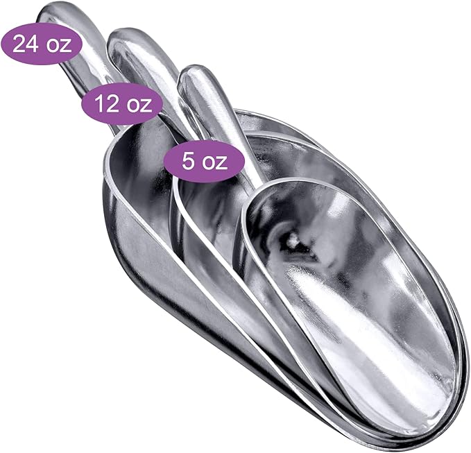 Amazing Abby - Elsa - Aluminum Ice Scoops (3-Piece Set) Cast Aluminum Utility Scoops 5/12/24-Ounce Capacity Food-Grade Good for Home and Commercial Use NOT Dishwasher-Safe Hand-Wash Recommended
