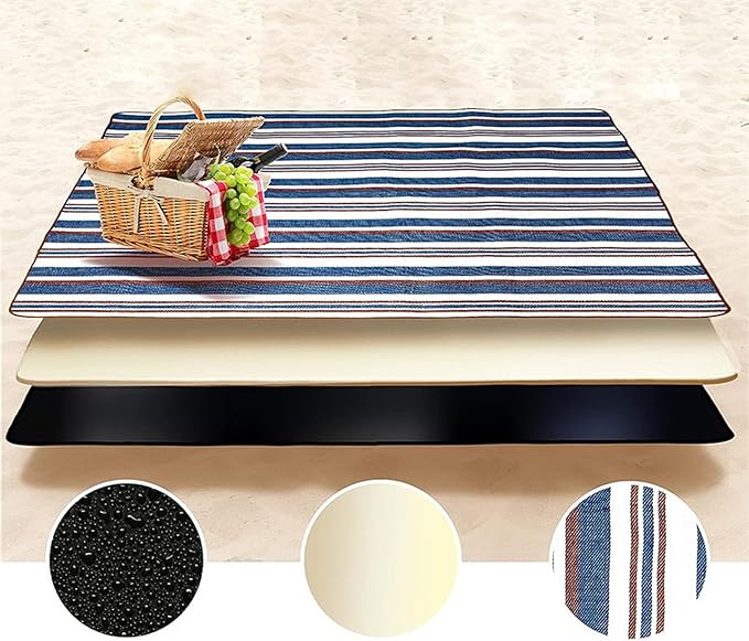 Picnic Blanket Sandproof | Extra Large 200x185cm for 6-8 Adults | Portable Foldable Outdoor Mat for Beach/Camping/Park | Oxford Cloth with Carry Handle