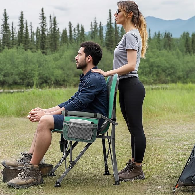 Oversized Camping Chair for Adults Heavy DutyHeavy Duty Lawn Chair with Side PocketsOutdoor Camping Fishing BeachHiking Foldable Camping Chair