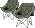 Oversized Camping Chair Portable Folding Padded Camping Chairs with Cup Holder and Carry Bag Heavy Duty Outdoor Camping Chairs for Adults Up to 400Lb for Fishing Sports (Green-2 Pack)