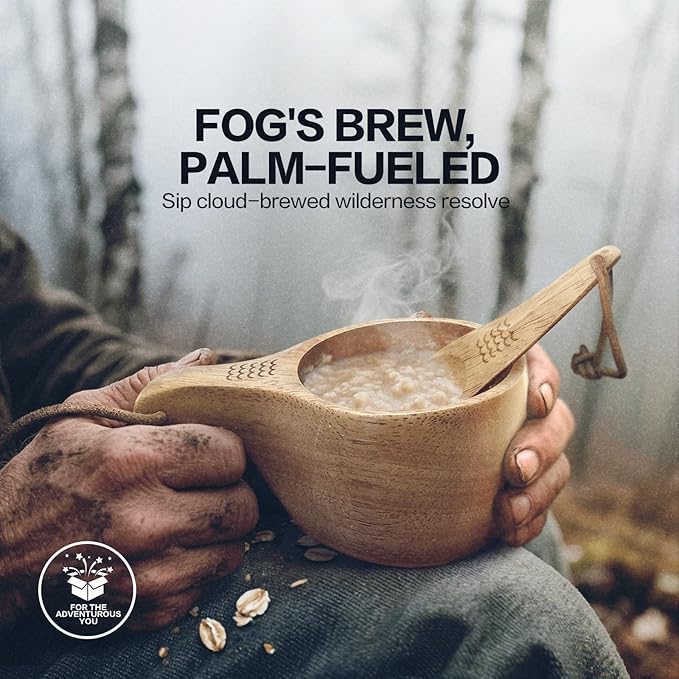 Nordic Kuksa 8oz (225ml) w/spoon Handcrafted Hook-Arch Wooden Camping Cup Set – Bushcraft Gear. Natural hardwood crafted for travel &amp home. Hang-Dry Hook