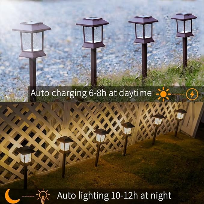 6Pack Solar Pathway Lights Outdoor Waterproof IP65 Solar Lights Outdoor with Hook Upgraded 1000mAH Battery Up to 12Hrs Auto On/Off Garden Decor for Yard Driveway Walkway (LED)