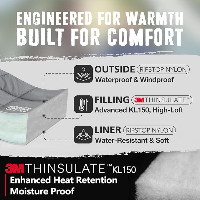 3M Thinsulate Insulation Puffy Camping Blanket for Cold Weather Queen Size Warm Camping Quilt with Zipper Waterproof Outdoor Sleeping Bag for Hammock Cozy &amp Versatile Gift for Men and Women