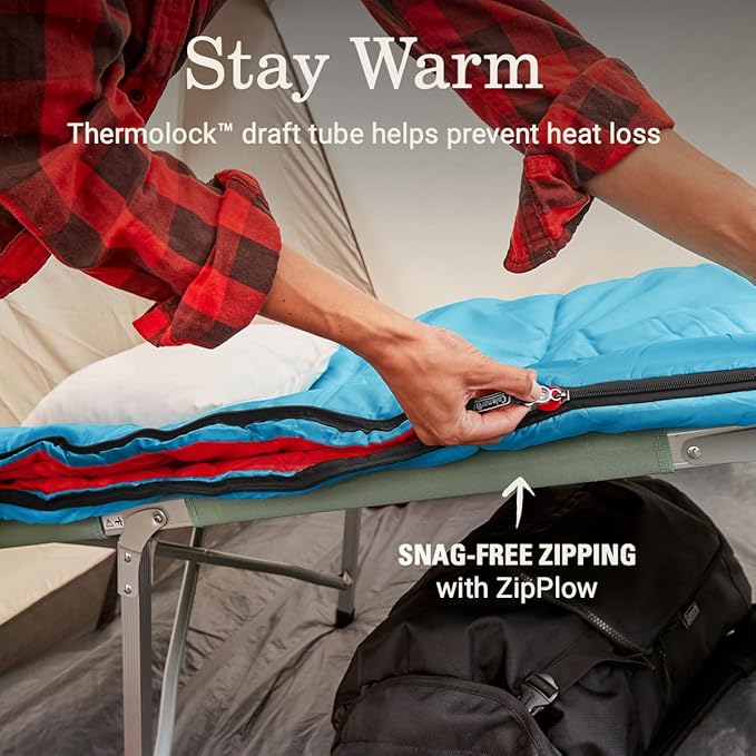 Coleman Flatlands 30/40/50°F Sleeping Bag Made from 100% Recycled Material Big &amp Tall Options Cool-Weather Sleeping Bag for Camping Sleepovers Guests &amp More