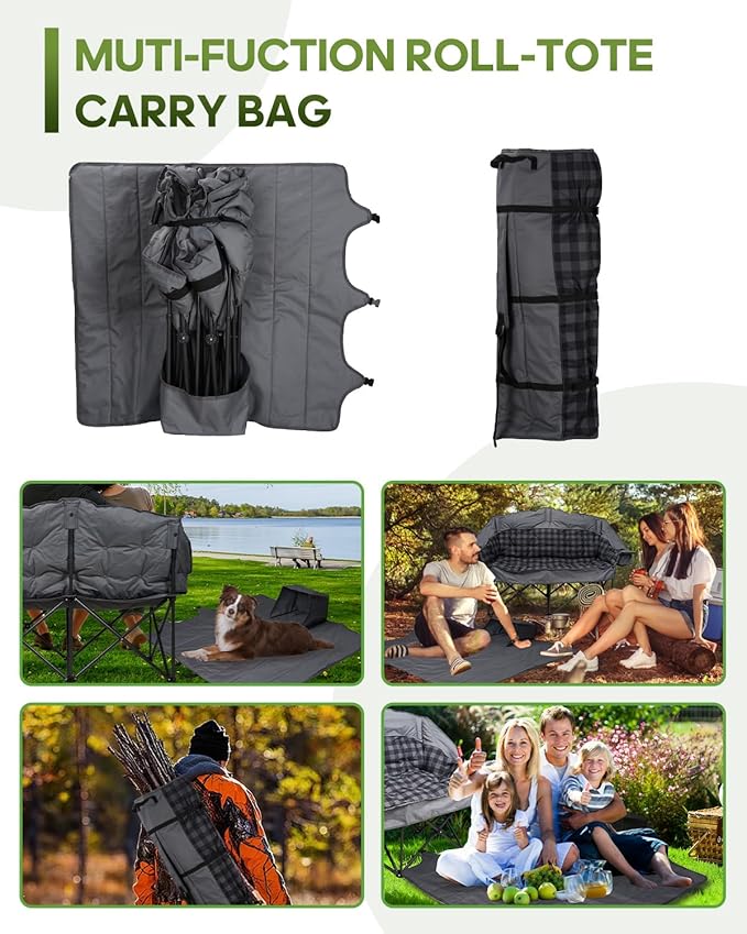 Oversized Double Camping Chair &amp XL Camping Chair 2 Pack Heavy Duty Padded Folding Camp Chairs