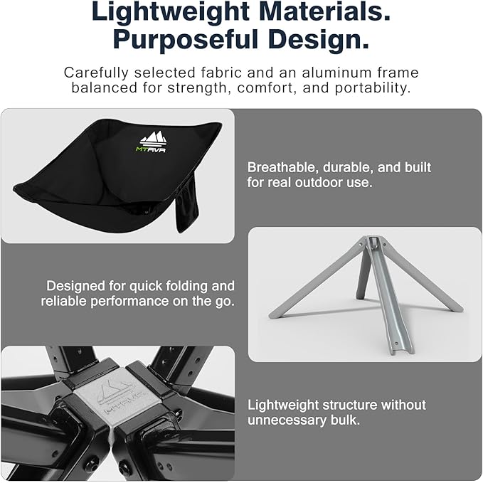 Lightweight Folding Camping Chair — 3.3 lb Compact Portable Design One-Piece No Assembly Structure Aluminum Frame Easy Carry Chair for Travel Hiking Camping &amp Beach