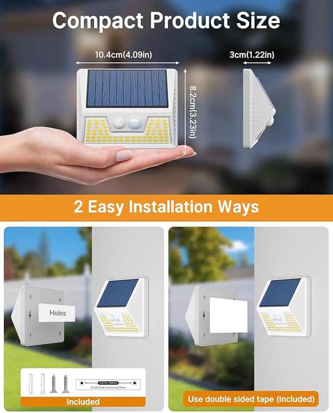 12 Pack Solar Lights Outdoor Motion Sensor Waterproof Fence Lights with 3 Lighting Mode Cool White LED Security Deck Lights for Outside Wall Yard Steps Stairs Garden - White