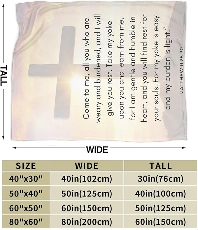 50X40 Matthew 11：28-30 Lightweight Flannel Blanket - Soft and Breathable Polyester Suitable for Travel Camping and Home Decoration