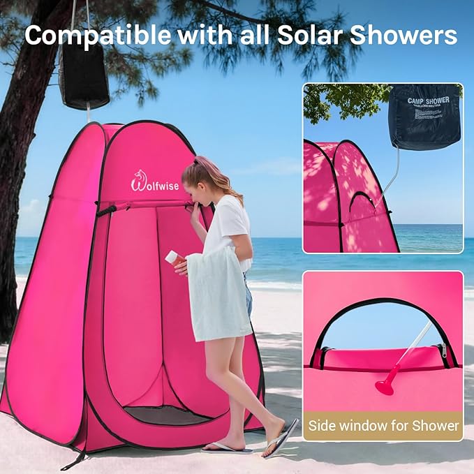 Wolfwise Pop Up Shower Tent Portable Instant Changing Tent with Ventilation Window &amp Carry Bag Privacy Bathroom Toilet for Beach Camping &amp Outdoor Width 47  Height 75  Rose Red