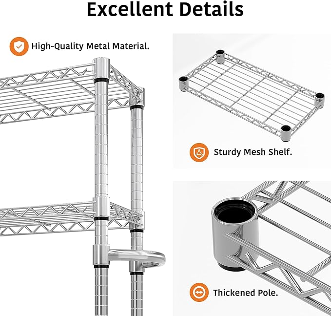 61-Inch Metal Storage Rack with Wheels 5-Tier Adjustable Wire Mesh Rack with Side Handles 24-Inch Wide Heavy-Duty Rolling Shelving Unit Easy to Assemble for Kitchens and Home Garages Silver