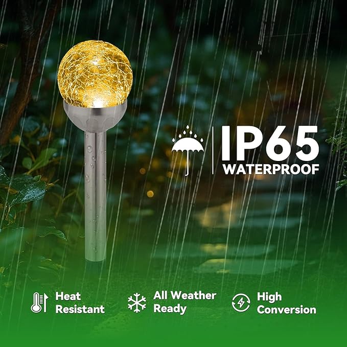 Solar Lights Outdoor 6 Pack LED Color Changing Stainless Steel IP66 Waterproof Crystal Cracked Glass Solar Garden Lights Christmas Lights Outdoor for Landscape Yard Walkway Pathway Multicolor