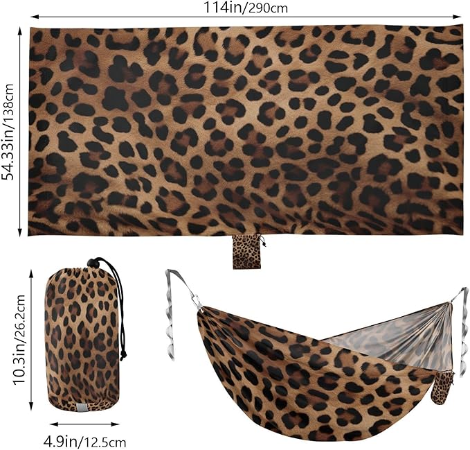Leopard Print Camping Hammock 330 lbs with 2 Tree Straps Carry Bag Single Portable Hammock for Outdoor/Indoor Hiking Beach Backpacking Travel