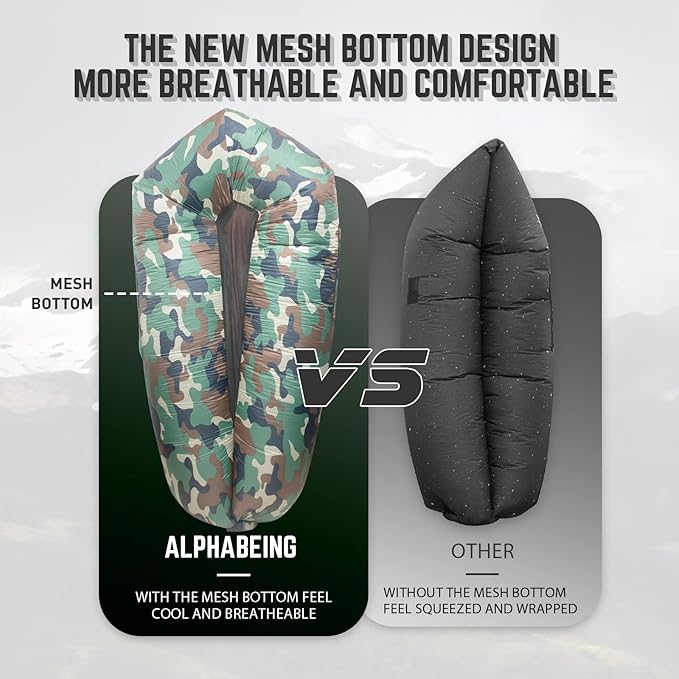 AlphaBeing Inflatable Lounger Air Sofa Portable Inflatable Couch Mesh Hollow Air Hammock Anti Leakage Air Chair for Outdoor Camping Beach Traveling