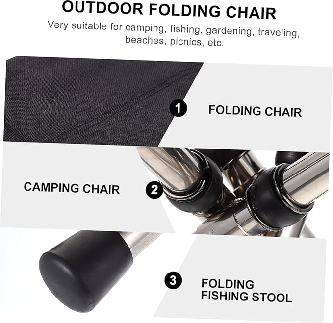Kisangel Portable Folding Stool Adjustable Height Outdoor Camping Chair Stainless Steel Lightweight Collapsible for Fishing Tailgating and Travel