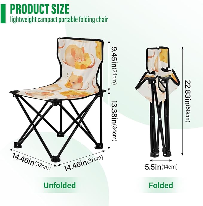 Mice Eat Cheese Portable Camping Chairs Folding Chair - Durable Oxford Fabric Lightweight Iron Frame Easy Fold Design - Ideal for Outdoor Activities Camping Fishing and Travel