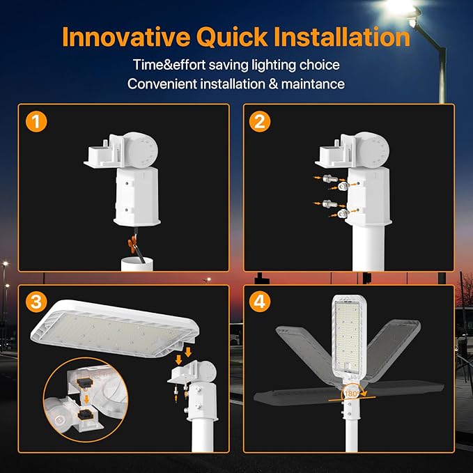 300W LED Parking Lot Light 45000LM Commercial Lighting with Slip Fitter Mount 150LM/W IP65 5000K Dusk to Dawn Sensor Pole Light Outdoor for Driveway Street(White)