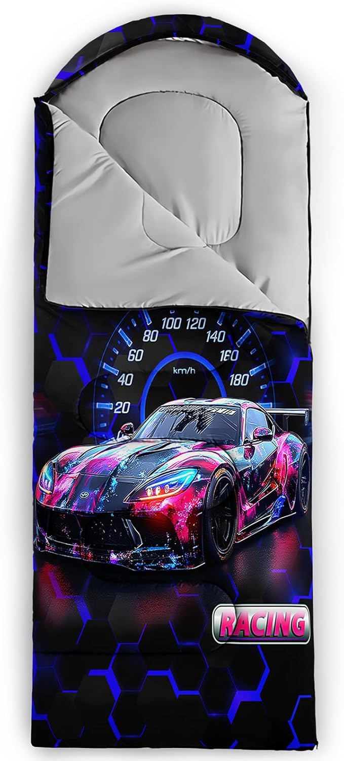 AILONEN Cartoon Car Sleeping BagsLightweight &amp Waterproof3 Season Warm &amp Cool WeatherCute Stars Printed Vehicles Transportation Sleeping Bags for BoysKidsAdults TravellingOutdoors