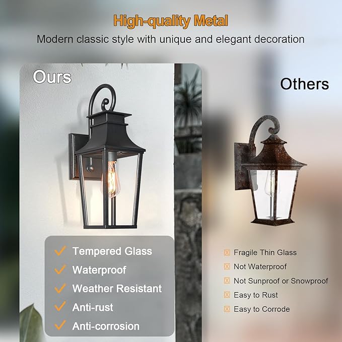 ALVIME Outdoor Sconce Lights 17 Inch Matte Black Outdoor Wall Lantern Waterproof Outside Light Fixtures for House Entryway Front Door Porch Patio Garage E26 Base&ampHigh Strength Clear Glass