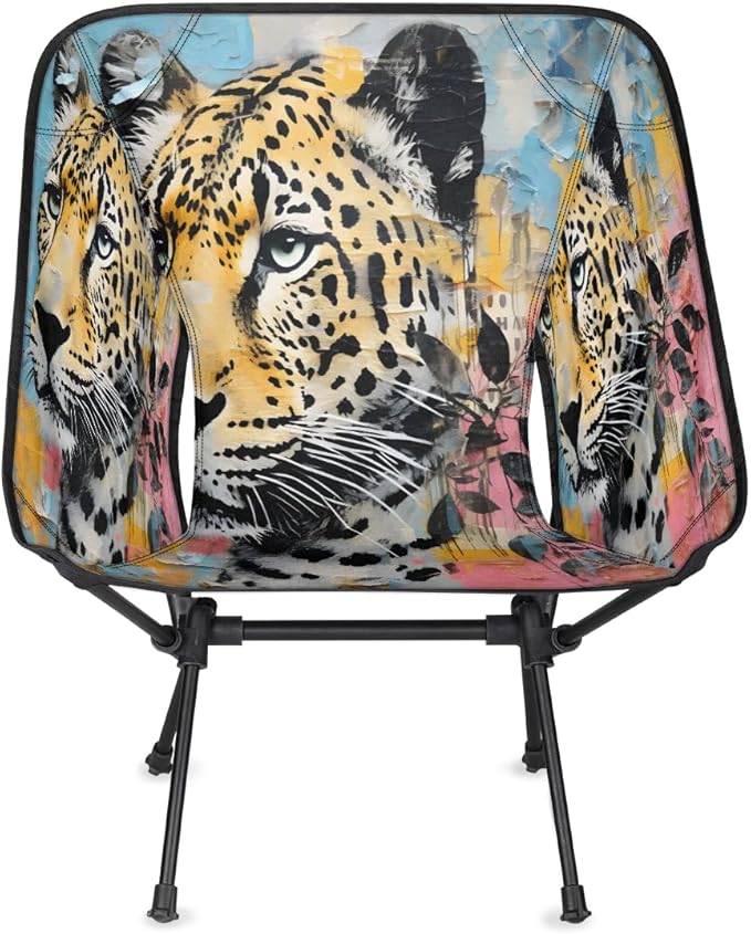 Cute Tiger Camping Chair Lightweight Portable Chairs for Adults Easy Installation Outdoor Foldable Camping Chair for Camping Fishing Hiking Picnic Beach